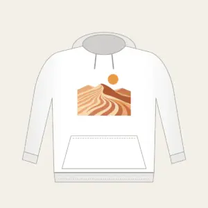 Dune Ripples with a Small Sun Hoodie in white: Sand dune ripples in warm tan, terracotta and cream under a small sun.