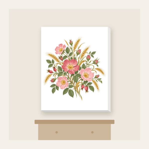 Product image Prairie Roses and Wheat on Cream Canvas Print