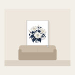 Night-Blooming Moonflowers over Navy Fleece Blanket in white: Moonflowers in cream and silver glow over a navy ground.