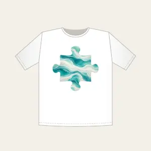 Sea-Glass Teal Abstract Waves T-Shirt in white: Abstract waves in sea-glass teal, aqua and frosted white with a fine sand speckle.