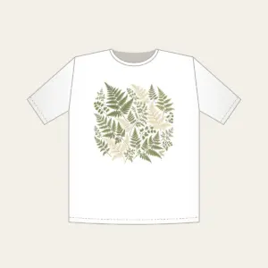 Pressed Ferns with a Gold Line T-Shirt in white: All-over pressed ferns in sage and cream, edged with a fine gold line.