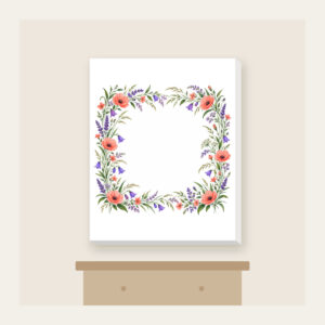 Roadside Wildflower Border Canvas Print in white: A loose border of coral, violet and green wildflowers and grasses along the edges, leaving the center open.