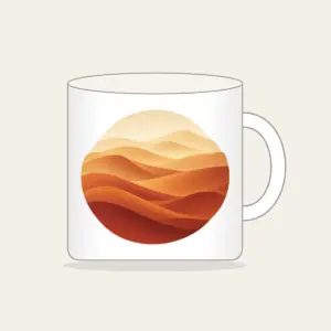 Sand-to-Rust Dune Gradient Mug in white: A sand-to-rust gradient with gentle dune lines sweeps across the artwork.