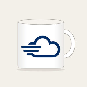Speed Cloud Mug in white: A stylised cloud with three speed lines in navy and white.