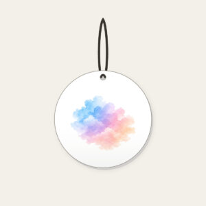 Watercolor Dawn Sky Gradient Ceramic Ornament in white: A watercolor gradient drifts from pale blue to lilac to peach with cloud edges.