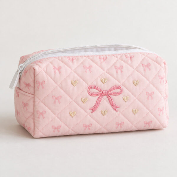 Product image Pink Bow Quilted Makeup Pouch