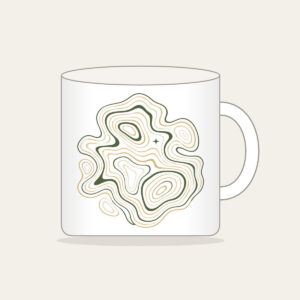 Moss and Sand Contour Map Lines Mug in white: Flowing contour lines in moss, sand and cream, with a single tiny star tucked among them.