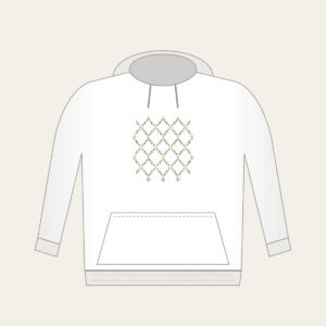 Sage Lattice Diamonds with Tiny Blossoms Hoodie in white: A lattice of diamonds in sage and cream is dotted with tiny blossoms.
