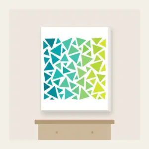 Teal-to-Lime Color-Block Triangles Canvas Print in white: Color-blocked triangles shift from teal to lime on white.