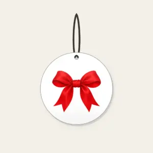 Single Red Ribbon Bow Ceramic Ornament in white: One plain red ribbon bow, with no other artwork.