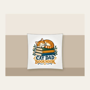 CAT DAD BOOKNOOK Pillow in white