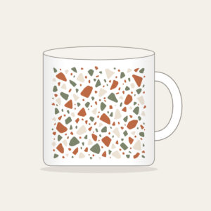 Terracotta and Sage Terrazzo Chips Mug in white: Terrazzo chips scattered in terracotta, sage and cream.