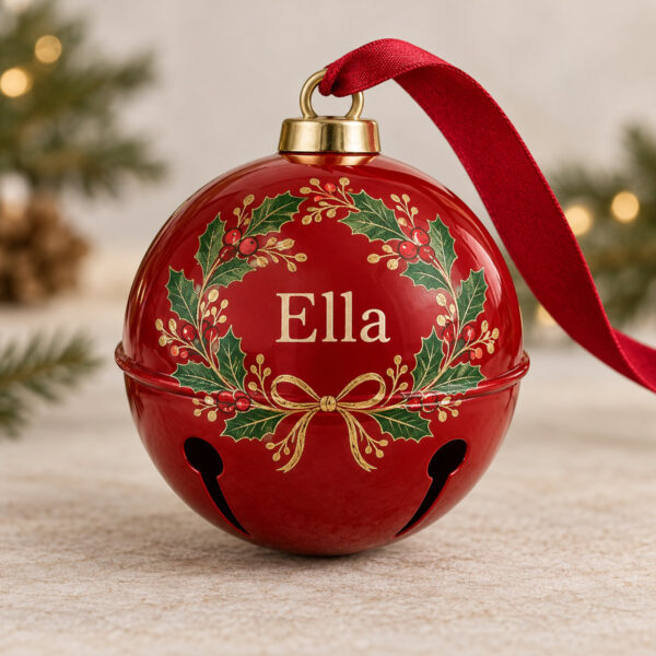 Product image Stitched Holly Round Jingle Bell Ornament