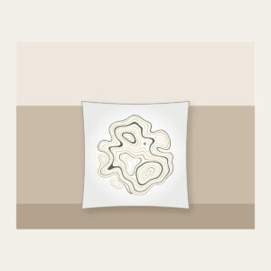 Moss and Sand Contour Map Lines Pillow in white: Flowing contour lines in moss, sand and cream, with a single tiny star tucked among them.