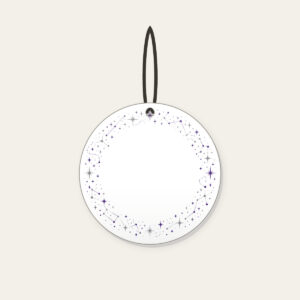 Constellation Dot Border Ceramic Ornament in white: Tiny constellation dots joined by fine lines in silver and violet form a border around an empty centre.