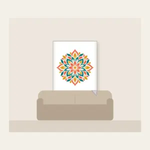 Petal Mosaic Kaleidoscope Fleece Blanket in white: Symmetrical petal mosaics in coral, teal, mustard and cream.