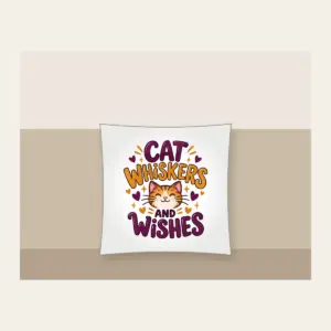CAT WHISKERS AND WISHES Pillow in white