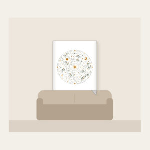 Map Lines with Blooms and Stars Fleece Blanket in white: Winding map lines carry small blooms and stars in sage, cream and ochre.