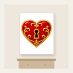 Heart and Keyhole in Red and Gold Canvas Print in white: A small heart with a keyhole in red and gold on a clean ground.