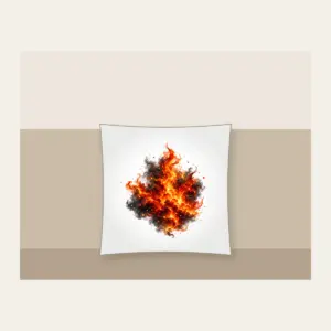 Glowing Embers over Charcoal Pillow in white: Glowing embers in orange, red and gold drift over charcoal with a smoky gradient.