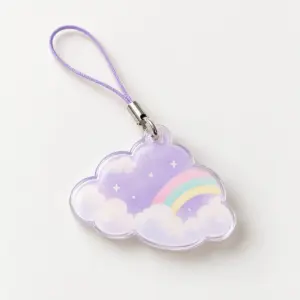 Lilac Cloud Phone Charm with a Lilac cloud-shaped charm printed with a soft white cloud edge and a tiny rainbow arc in pastel pink, mint and yellow