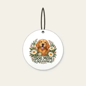 DOG MOM MEADOW Ceramic Ornament in white