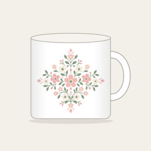 Tiny Blooms and Diamonds in Blush Mug in white: Small flowers and diamond shapes repeat in blush, sage and cream.