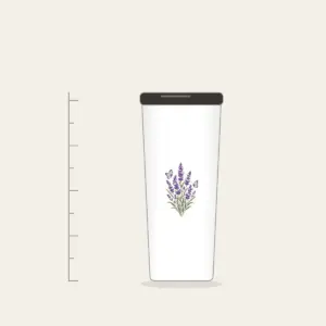 Lavender Stems and Two Butterflies Tumbler in white: Tall lavender stems rise beside two small butterflies in violet, cream and sage.