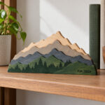 Five-layer wooden block with a layered mountain range design