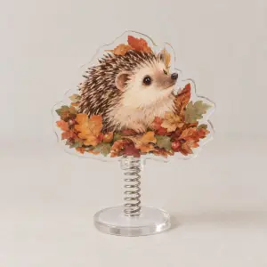 Little Hedgehog Spring Standee with a small hedgehog among fallen leaves in brown, rust and green