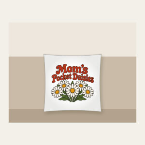Mom's Pocket Daisies Pillow in white