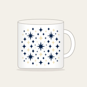 Navy and Cream Diamonds and Stars Mug in white: Diamonds and stars repeat across the artwork in navy and cream.