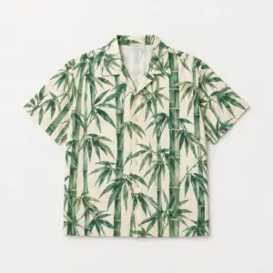 Bamboo Grove Camp Shirt with all-over bamboo stalks and leaves in jade and cream