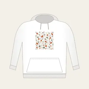 Terracotta and Sage Terrazzo Chips Hoodie in white: Terrazzo chips scattered in terracotta, sage and cream.
