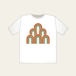 Terracotta Nested Arches T-Shirt in white: A repeat of nested arches in terracotta, sage and cream.