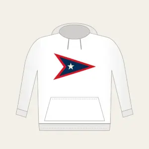 Navy Pennant with Cream Star Hoodie in white: A three-point pennant in navy and red with one small cream star.