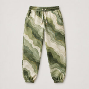 Moss Contour Sweatpants with soft moss contour lines in olive, sage and cream with a thin gold line