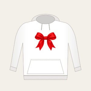 Single Red Ribbon Bow Hoodie in white: One plain red ribbon bow, with no other artwork.