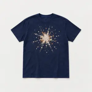 Bleach Starburst Tee with bleach-effect splatter forming a compact starburst on the chest in off-white and faint rust