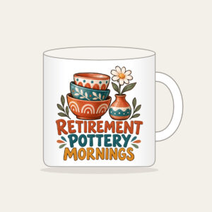 RETIREMENT POTTERY MORNINGS Mug in white