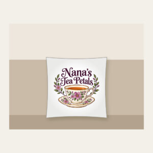 Nana's Tea Petals Pillow in white
