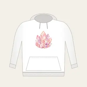 Rose Quartz Crystal Pattern Hoodie in white: A rose quartz crystal pattern in blush, lilac and white with fine gold lines.