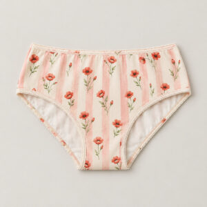 Poppy Stripe Women's Briefs with all-over soft stripes in cream and blush with small poppies