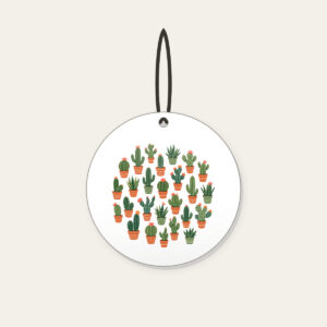 Potted Cacti in Terracotta Ceramic Ornament in white: Potted cacti in terracotta and green repeat on a cream ground.