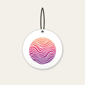 Sunset Ripples from Coral to Plum Ceramic Ornament in white: Ripple lines move through a sunset gradient from coral to plum.