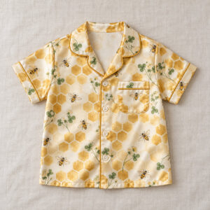 Kids short-sleeve pajama shirt with honeycomb and bee print