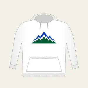 Cobalt Zigzag Mountain Peaks Hoodie in white: Zigzag mountain peaks in cobalt and white over a deep green base.
