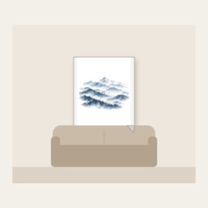 Misty Grey-Blue Ridgelines Fleece Blanket in white: Grey-blue ridges layer into fog across the artwork.