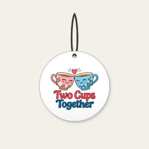 Two Cups Together Ceramic Ornament in white