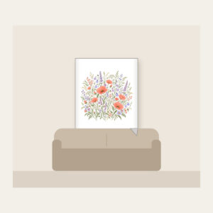 Coral and Lilac Wildflower Meadow Fleece Blanket in white: Wildflowers and swaying grasses in coral, lilac and sage spread across a cream ground.